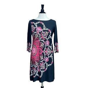Signature London Style Black & Pink Quarter Sleeve Sheath Dress Size Small